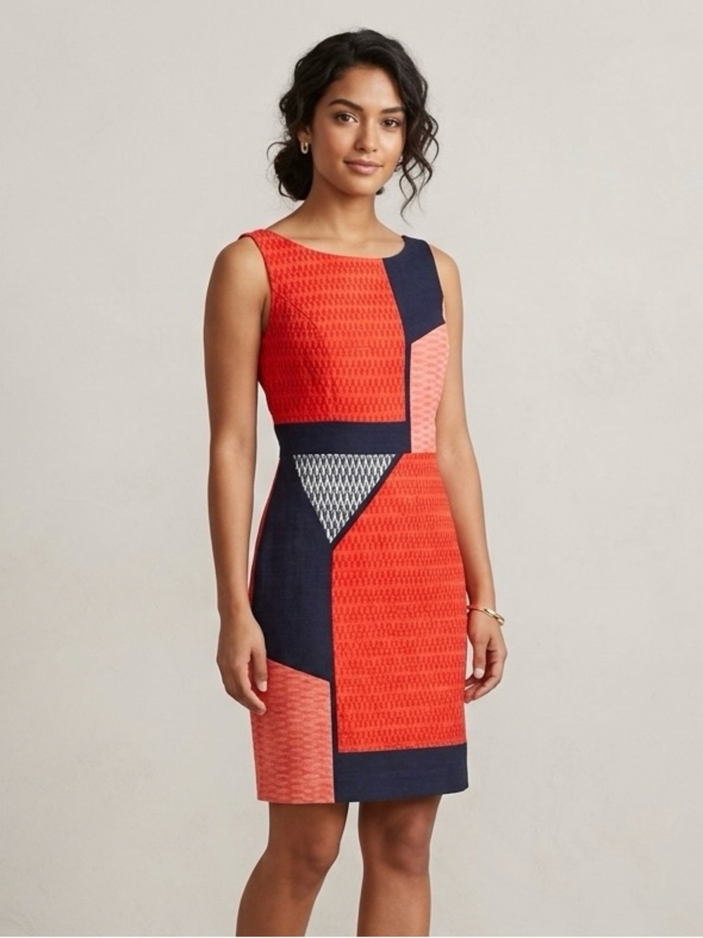 Anthropologie Tabitha orange and red block print mini sleeveless dress sz 0
